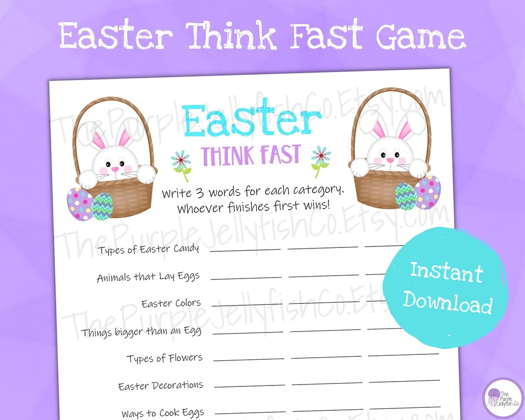 Easter Think Fast Game, Printable Easter Game for Kids, Easter Party ...