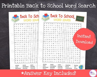 Back to School Word Search Puzzle for Kids, First Day of School Worksheet Printable, Beginning of Year Classroom Activity, Fun Word Game