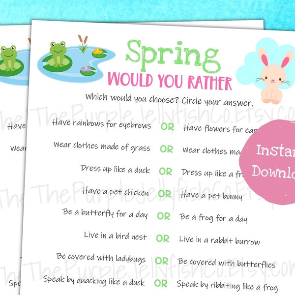 Spring Would You Rather Game, Printable Spring Activity for Kids & Adults, This or That Game Kids, Spring Party Idea, Fun Spring Worksheet