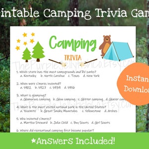 Camping Trivia Game, Camping Game Printable, Trivia Questions, Camping