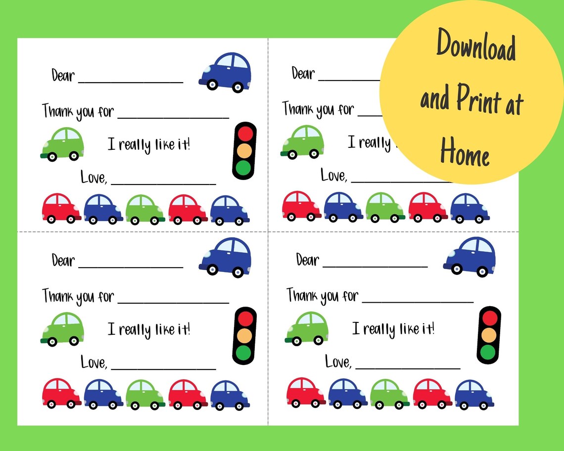 Printable Car Thank You Card for Kids Fill in the Blank - Etsy