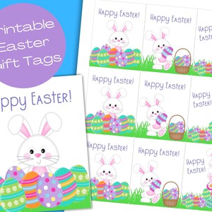 Étiquettes cadeaux de Pâques imprimables, Mini carte de Pâques mignonne pour les enfants, Téléchargement numérique PDF, Étiquette de sac de friandises, Étiquette de panier de Pâques, Lapin, Téléchargement instantané