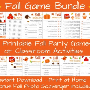 Fall Game Bundle Printable Autumn Games for Kids Teens & Adults, Fall Party Ideas, Fun Fall Classroom Activities, Thanksgiving Games, Trivia