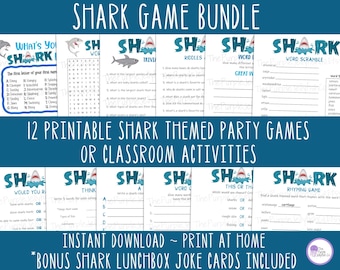 Shark Games Bundle, Cute Shark Printables, Shark Activities for Kids, Shark Week, Shark Birthday Party Idea, Shark Theme, Shark Classroom