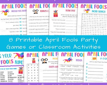 April Fools Games for Kids & Adults, April Fool's Day Party Ideas, Fun Activities for Kids Printable, Classroom Game Bundle, Worksheet Prank