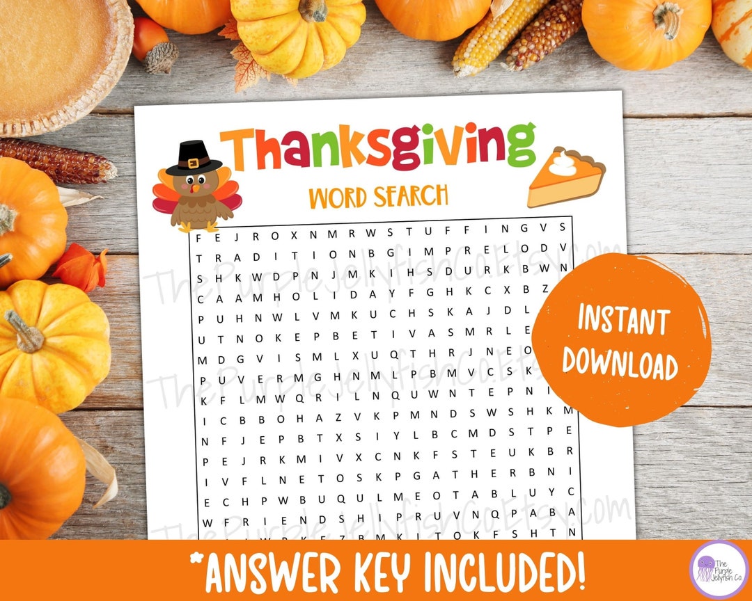Thanksgiving Word Search, Printable Thanksgiving Games, Fall Worksheet