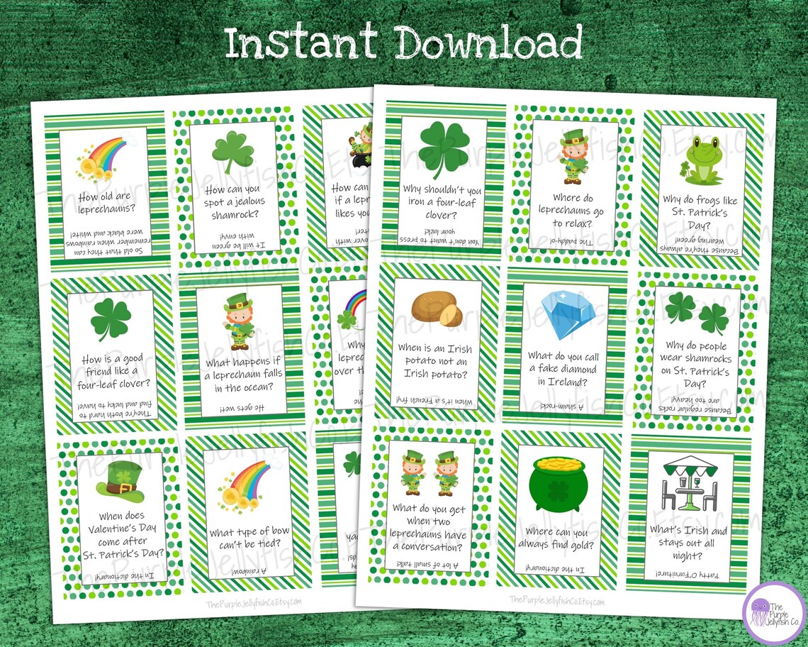 St Patricks Day Lunchbox Notes for Kids Lunch Box Jokes, School Lunch ...