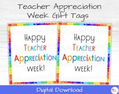 Happy Teacher Appreciation Week Tags, Printable Teacher Appreciation Gift Tags, Gift Card Tag, Treat Bag Tag, DIY Teacher Gift Idea, PTA PTO