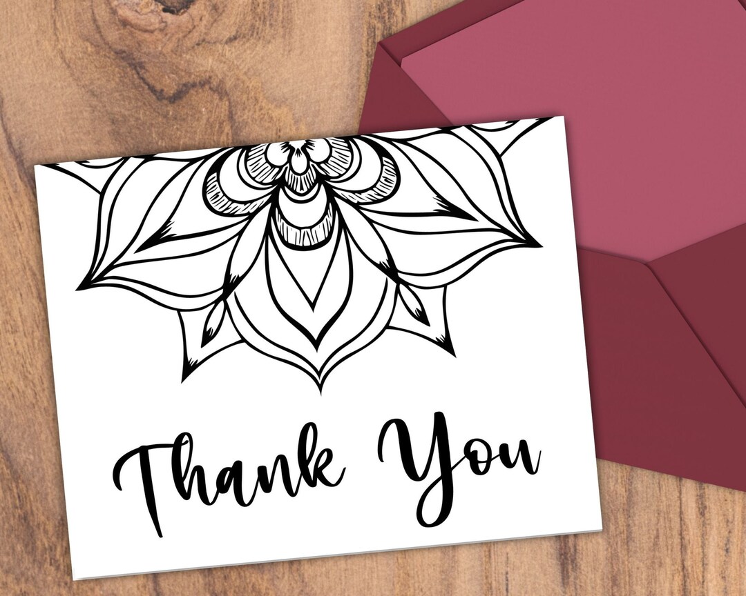 Thank You Notecard Printable Mandala Thank You Card Digital - Etsy