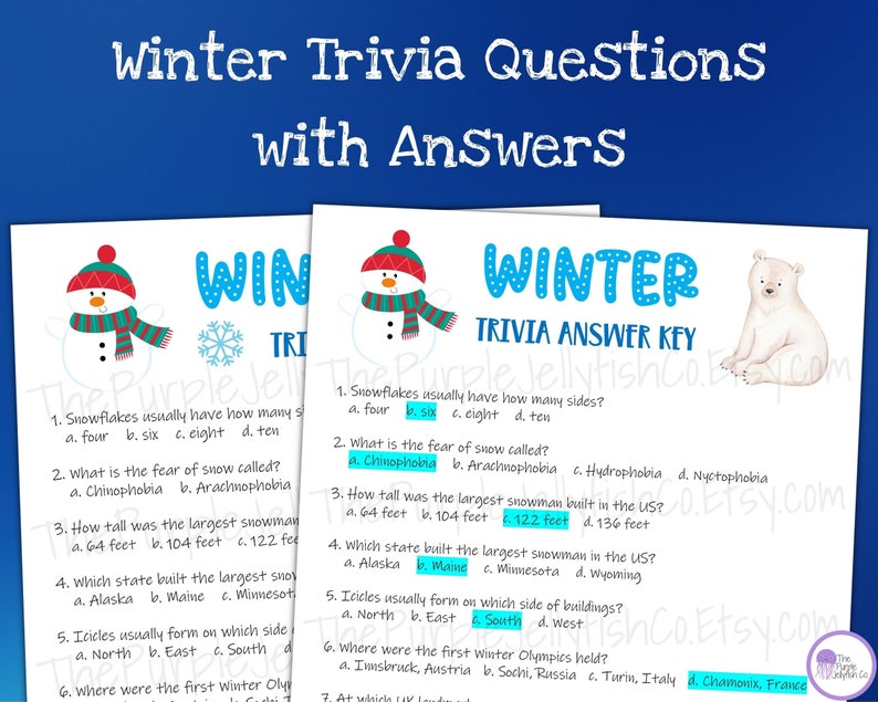 Winter Trivia Game Winter Activity for Kids and Adults Etsy