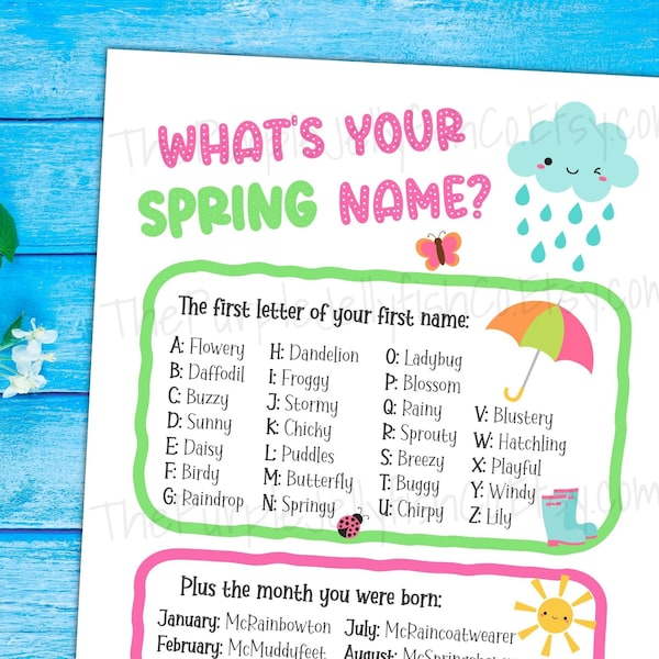 Spring Name Game, Printable Spring Activity for Kids & Adults, Spring Party Idea, Spring Classroom Game, Fun Spring Decor, Name Generator