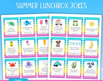 Sommer Lunchbox Witze für Kinder druckbare, Strand & Meer Grußkarten für die Schulpause, Jahresende Scherzkarten, Lunch Box Notizen Digitaler Download