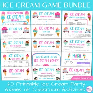 Ice Cream Party Printable Game Bundle for Kids & Adults, Ice Cream Social Birthday Party Idea, Ice Cream Sundae Bar Party, Summer Activities