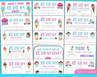 Ice Cream Party Game Bundle, Ice Cream Birthday Party Ideas, Ice Cream Social Activities for Kids & Adults, Summer Party Games Printable