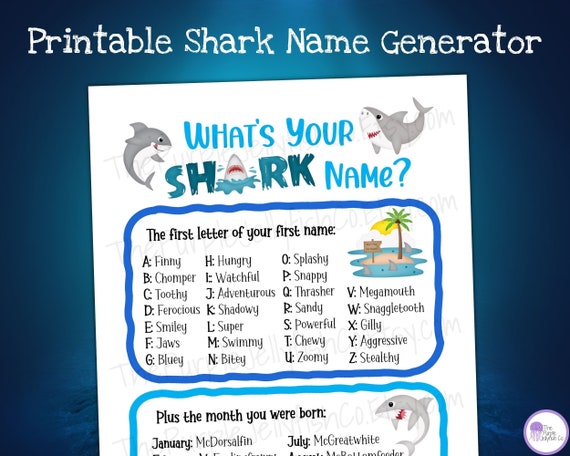 Shark Name Game Printable Shark Name Generator Shark - Etsy Shark Name Game Printable Shark Name Generator Shark - Etsy