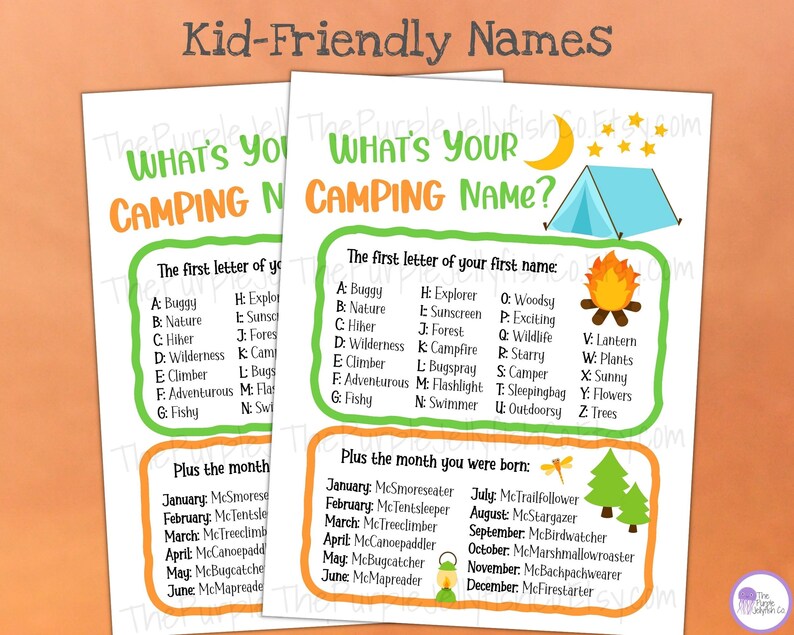 What's Your Camping Name Camping Name Game Kids Camping Etsy