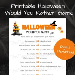 Halloween wil je liever spel, Halloween-feestspellen voor kinderen, dit of dat spel, Halloween-klasfeestspel, afdrukbare klasactiviteit