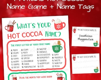 Hot Cocoa Bar Printable Hot Chocolate Bar Sign, Whats Your Hot Cocoa Name Game Christmas Party Idea Fun Holiday Decor, Employee Appreciation