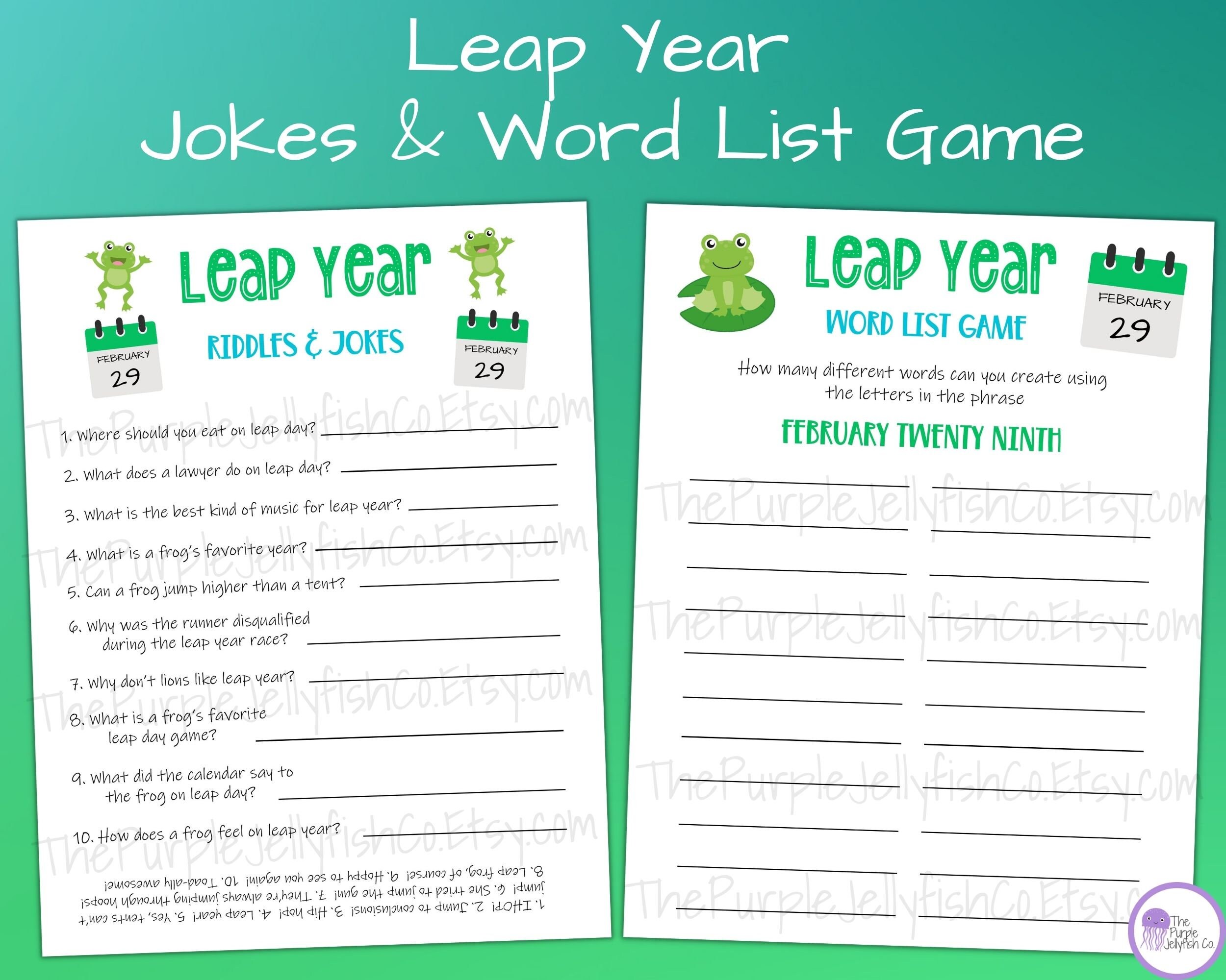 Leap Year Games Printable, Leap Year Party Idea, February 29 Classroom Activities, Leap Day ...