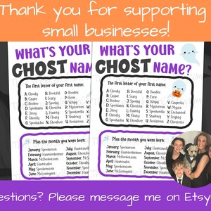 Thank you for supporting small businesses! Questions? please message me on etsy! 2 ghost name games shown in full.