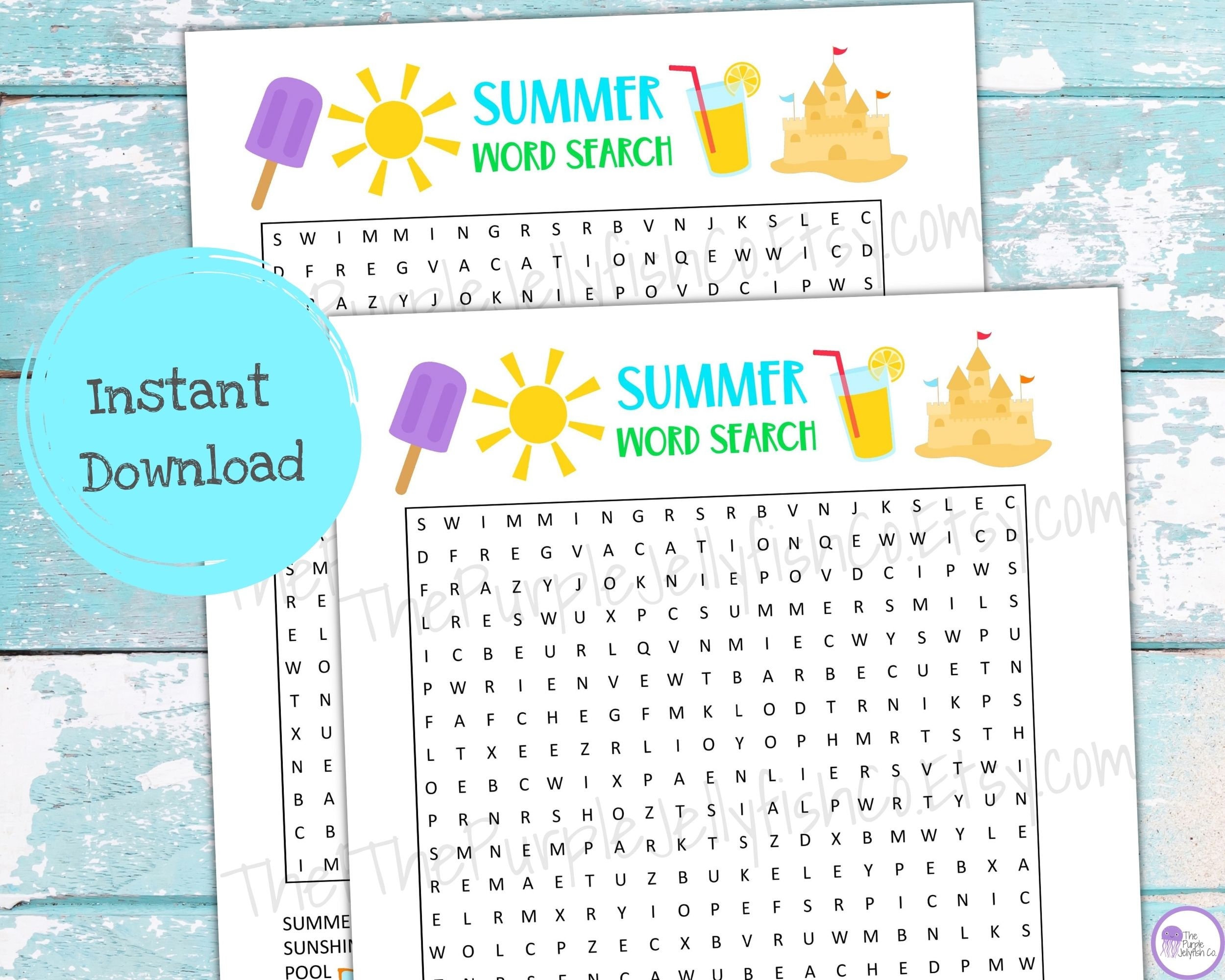 Summer Word Search Printable Summer Activity for Kids and Etsy