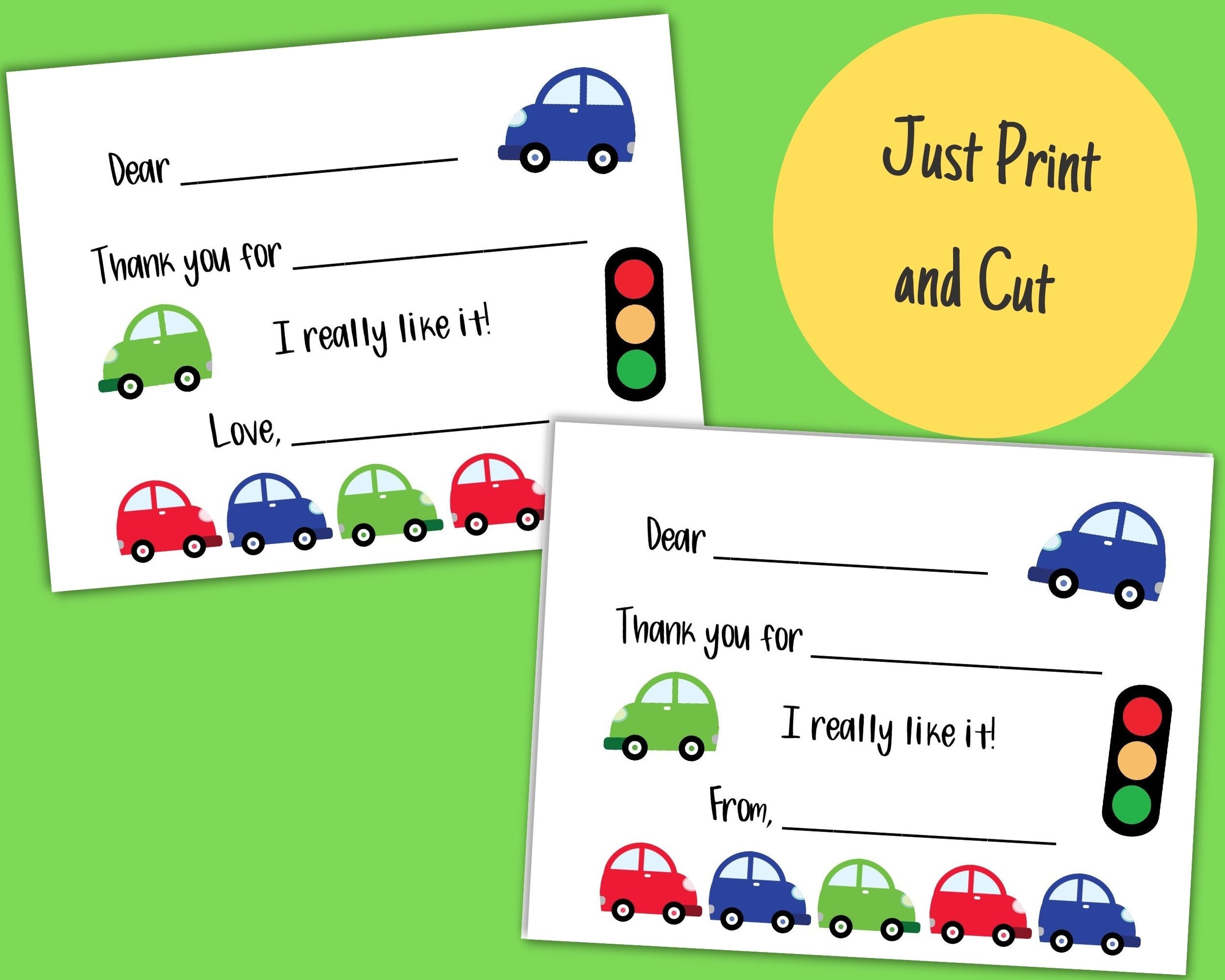 Printable Car Thank You Card for Kids Fill in the Blank - Etsy