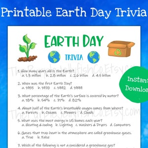 Earth Day Trivia Questions, Printable Earth Day Activity for Kids Teens & Adults, Earth Day Game, Earth Day Party Idea, Earth Day Worksheet