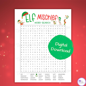 Elf Games Christmas Word Search Puzzle, Printable Christmas Games Kids, Christmas Worksheets, Elf Activity, Holiday Family Games, Xmas Word