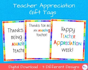 Teacher Appreciation Gift Tags Printable, Gift Card Holder, Thank You Teacher Tag, Teacher Appreciation Week Gift Idea, End of Year Teacher