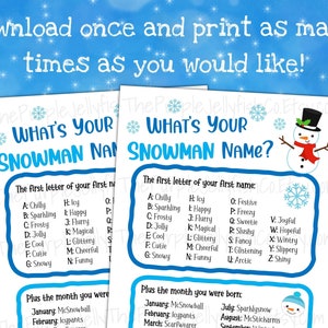What's Your Snowman Name Game, Printable Winter Game for Kids, Snowman ...