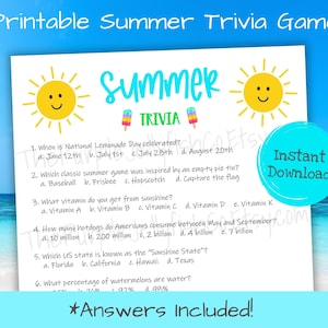 Juego de trivia de verano, preguntas de trivia imprimibles para adolescentes adultos mayores, actividad de verano para niños, idea de fiesta de verano, juego de playa, fiesta en la piscina