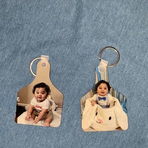 Portachiavi con foto • Portachiavi con targhetta auricolare con foto di mucca • Etichetta con mucca personalizzata • Portachiavi personalizzato
