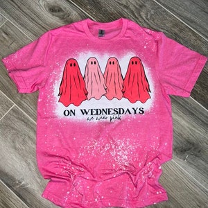 On Wednesday We Wear Pink • Pink Ghost Shirt • Halloween Shirt • Pink Bleached Shirt
