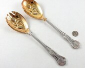 Sheffield Victorian Silverplate Gilded Bowl PAIR Berry Spoons KINGS PATTERN 99079