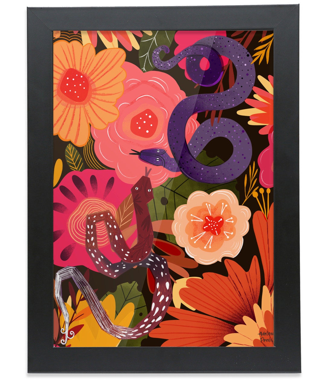 Snake Photo Frame Magical Snakes, Framed A4 Giclée Print on 290 Gsm Bamboo Paper, Black ...