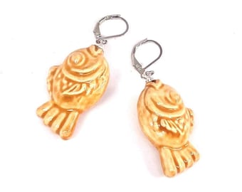 Handmade Ceramic Taiyaki Earrings: Ceramic Jewelry, Fish Earrings, Japanese Earrings