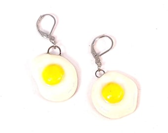 Handmade Ceramic Egg Earrings: Fried Eggs Earrings, Egg Drop Earrings
