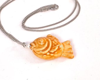 Handmade Ceramic Taiyaki Pendant Necklace: Ceramic Jewelry, Taiyaki Charm, Japanese Snack Food