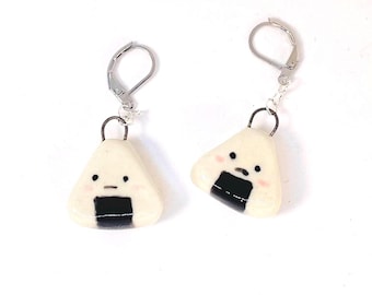 Handmade Ceramic Onigiri Earrings: Ceramic Jewelry, Rice Ball Earrings, Japanese Style Earrings
