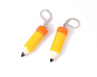 Handmade Ceramic Pencil Earrings: Ceramic Jewelry, Mini Pencil Earrings