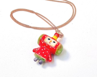Handmade Ceramic Katamari Charm Necklace: Porcelain Charm, Ceramic Jewelry, Silver Necklace, Rose Gold Necklace, Ichigo Charm
