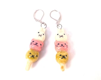 Handmade Ceramic Dango Earrings: Bunny Earrings, Handmade Drop Earrings