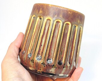 Handmade Stoneware Cup: 15oz Ceramic Cup, Rustic Modern Design, Food Safe Glaze