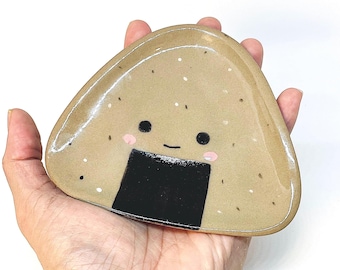 Handmade Ceramic Brown Onigiri Dish: Trinket Tray, Ring Holder, Snack Plate