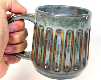 Handmade Stoneware Coffee Mug: Stoned Denim Mayco Glaze, 15+oz, Dishwasher Safe, Microwave Safe