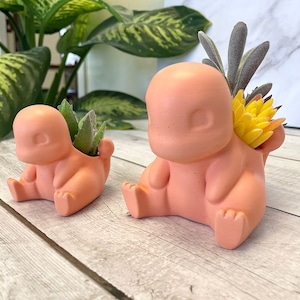 Fire Dragon Concrete Planter – Succulent Pot, Pocket Monster Inspired, Handmade Indoor Plant Holder, Cute Home & Office Decor
