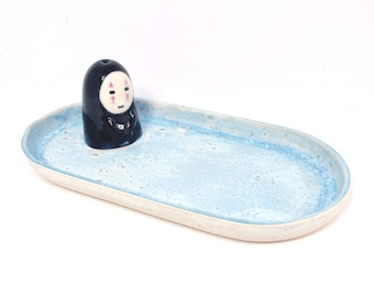Handmade Ceramic Jewelry Dish: Oval Incense Stick Burner, Ring Dish, Trinket Dish, Ghost & Spirit Ceramics