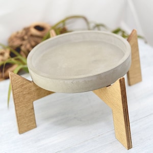 Wood Plant Stand & Concrete Plate Combo | Plant Stand | Indoor Planter | Desktop Decor | Home Decor | Office Decor