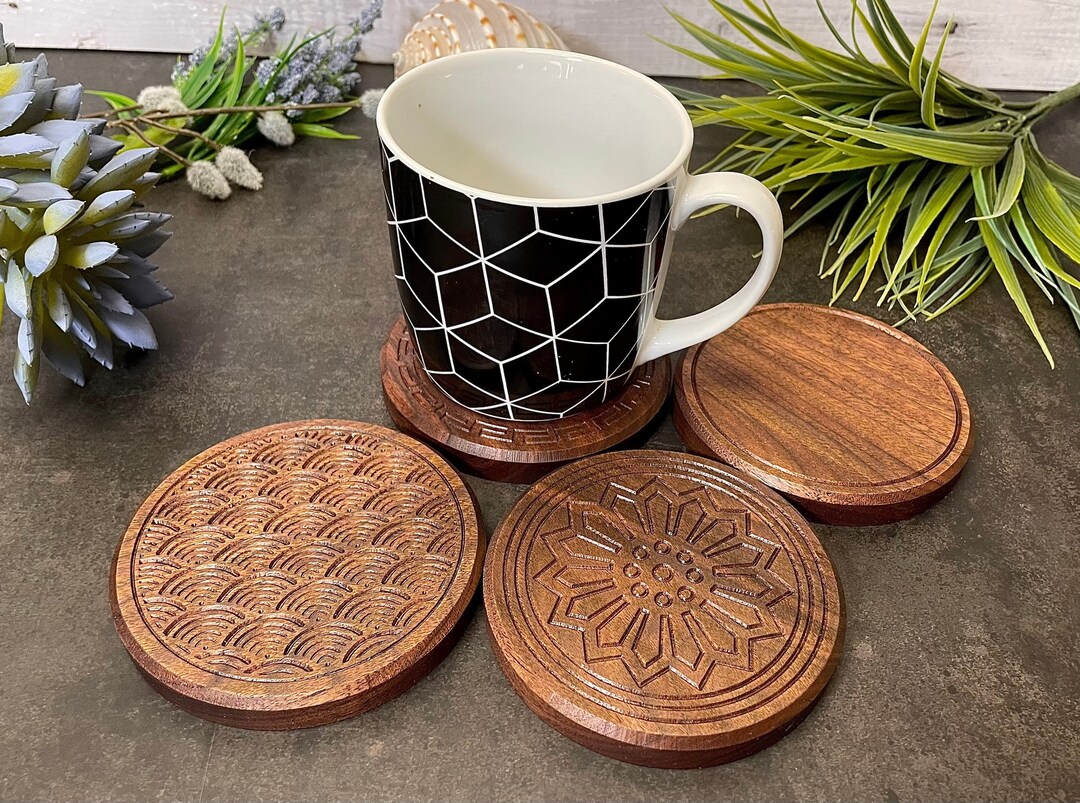 Walnut Coasters, Set of 4 Solid Walnut Coasters, Minimalist Coasters