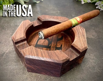 Personalized Walnut Cigar Ashtray, Monogrammed Cigar Holder